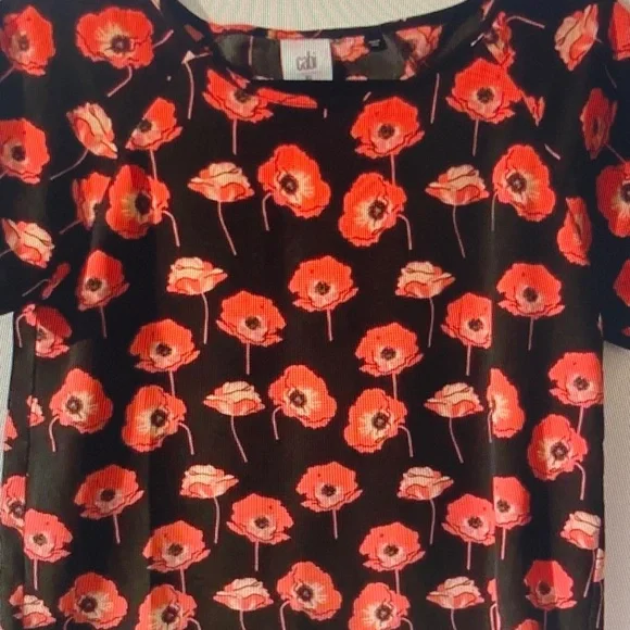 CAbi Black Tee with Red Poppy Print - Picture 1 of 5